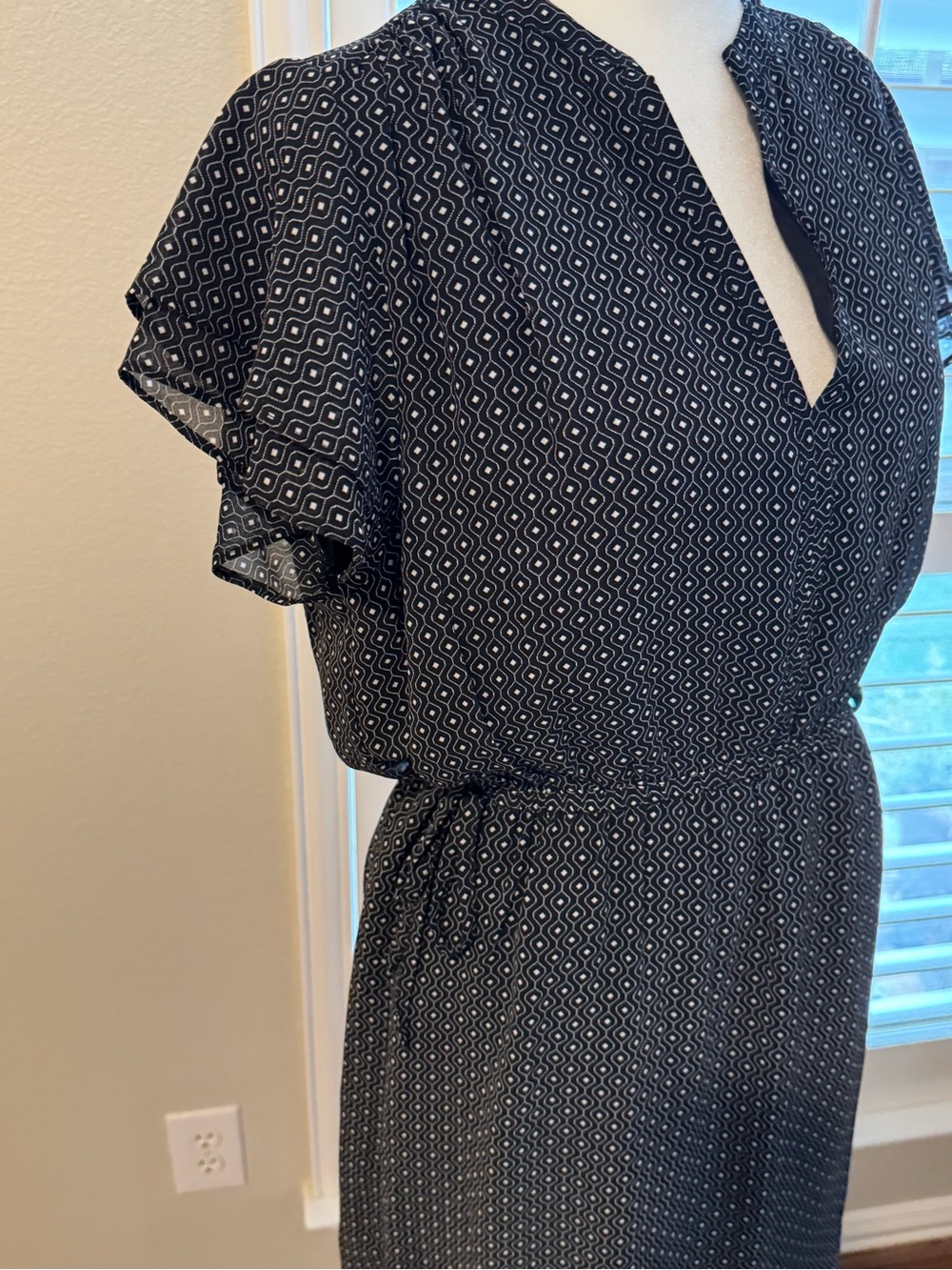 H&M Black Midi Dress with White Geometric Print